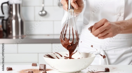 Fototapeta Naklejka Na Ścianę i Meble -  Chef Preparing Chocolate Dessert in Kitchen