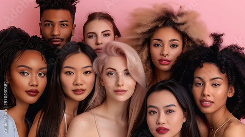 Diverse People with Different Makeup Styles Group Portrait Shot, Stock Photo Style, , Makeup Styles, Diversity