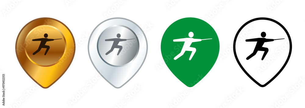Fencing area map location pinpoint destination route guide sport arena zone practice sword fight design set collection Fencing area map location pinpoint destination route guide sport arena zone practice sword fight design set collection