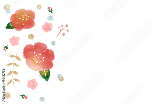 梅模様の水彩イラスト年賀状