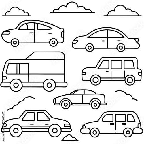cars and vehicles outline coloring book page line art drawing