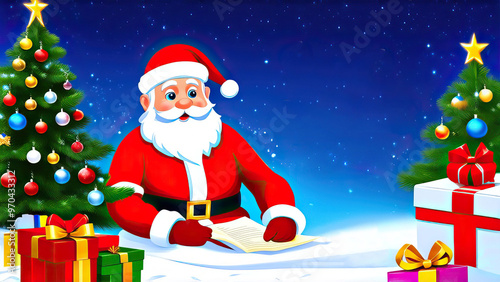 Santa Claus Going Through Christmas Mail for New Year Celebrations