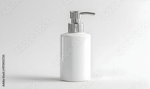 unbranded dispenser bottle isolated on white background, cosmetic packaging mockup with copy space