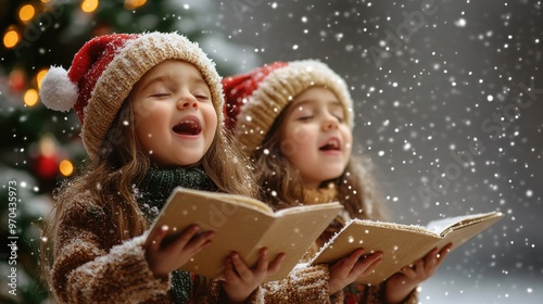 Joyful Christmas Carol Singing in the Snow photo