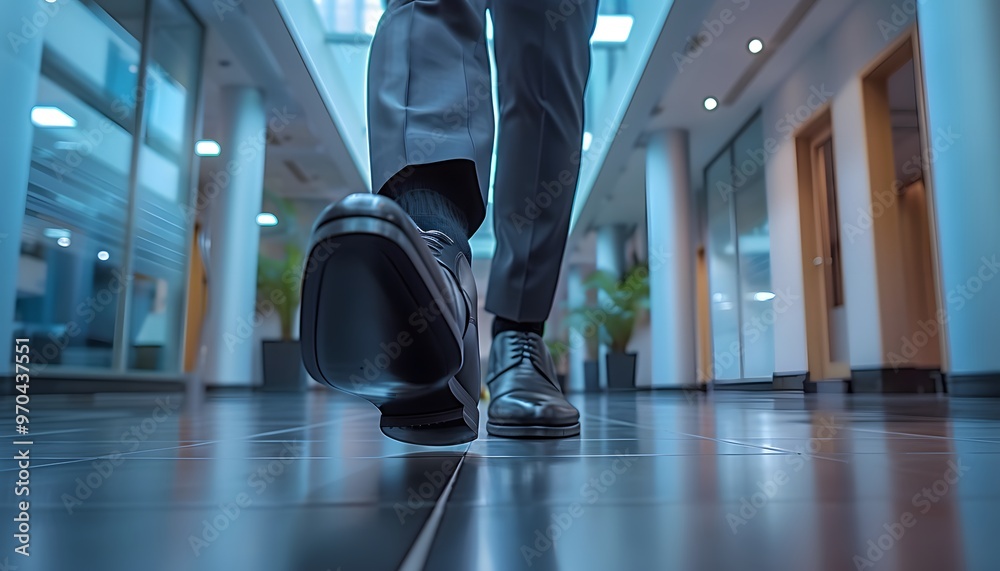 Fototapeta premium Businessman walking in corporate hallway.