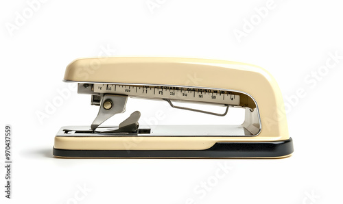 stapler with two strips of staple isolated white background photo