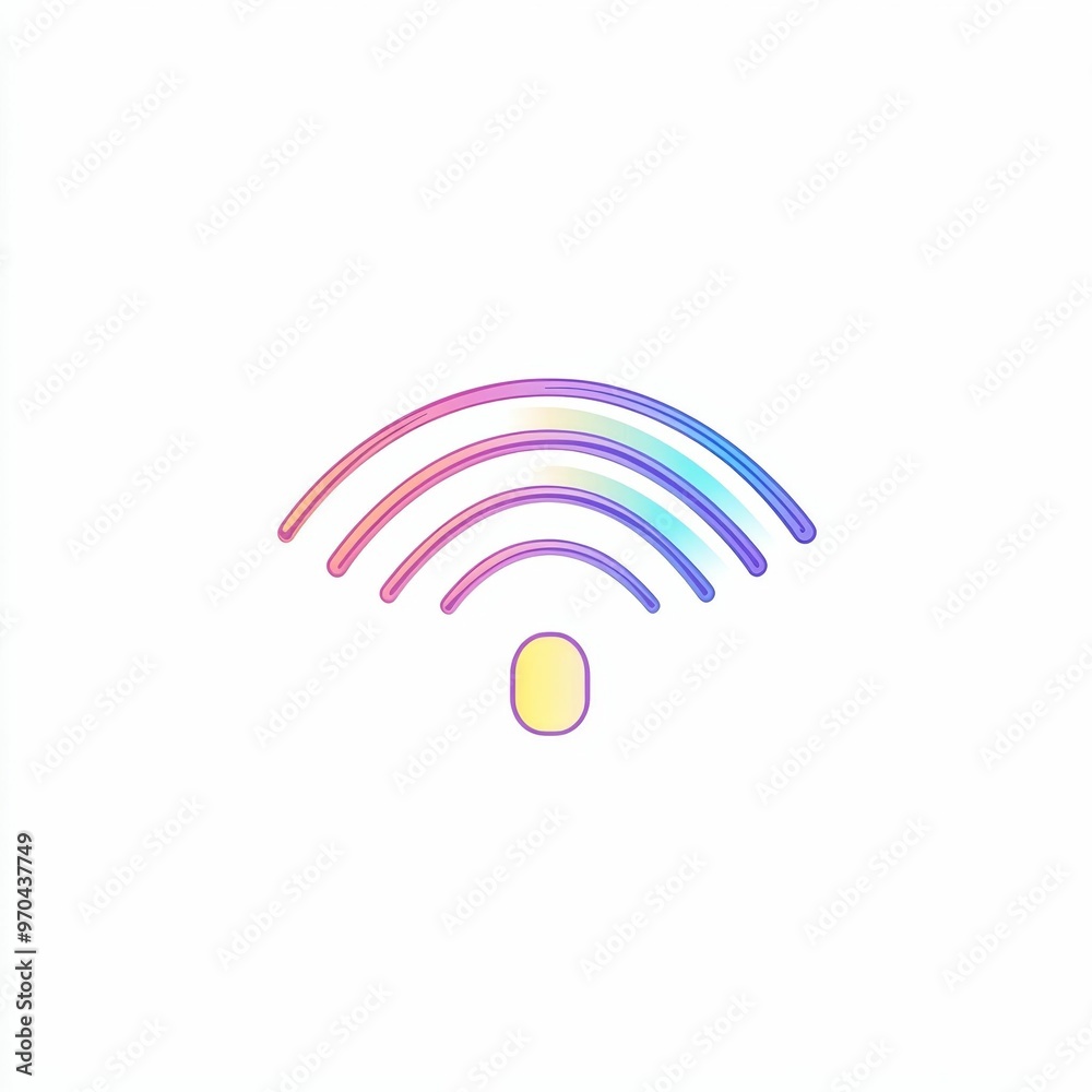 Obraz premium A vibrant wireless connectivity symbol featuring smooth gradient arcs and a central dot showcases modern digital technology in a clean, minimalistic design