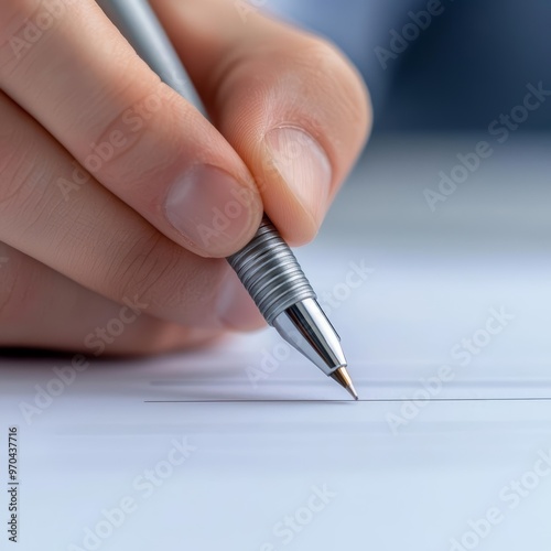 Close-up of a hand holding a pen, ready to sign a contract at the negotiation table, signing agreement, final stage of negotiation