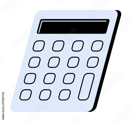 Cartoon-style calculator with a screen and buttons. Ideal for education, finance, budgeting, accounting, and data analysis themes. Three words simple, modern, clean.