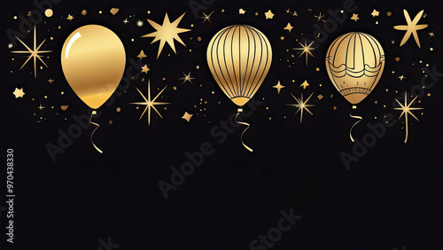 Luxurious Gold Air Balloons for New Year Celebration Invitations