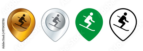 Downhill skiing map location tourist destination winter season recreation athlete ski cold snow weather place area design set collection