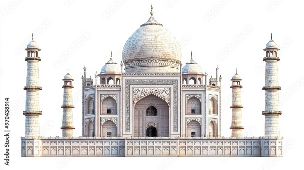 Obraz premium Taj Mahal (India) clipart, element, 3D illustration, realistic, isolated on white background