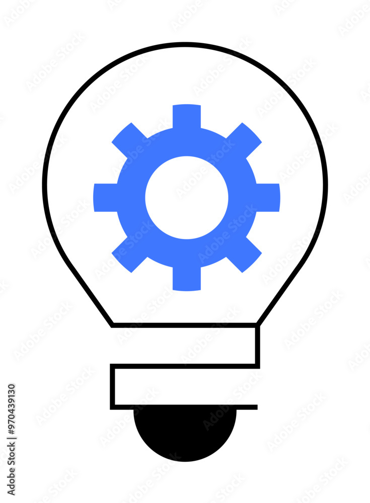 Lightbulb with a blue gear symbol inside. Ideal for innovation, creativity, technology, ideas, engineering themes. Clean, minimalistic style for versatile usage in various design contexts. Lightbulb with a blue gear symbol inside. Ideal for innovation, creativity, technology, ideas, engineering themes. Clean, minimalistic style for versatile usage in various design contexts.
