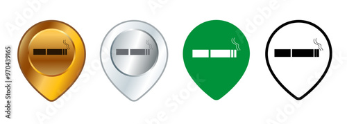 Smoke allowed area smoking zone map pinpoint mark location position information place cigarette logo design set collection