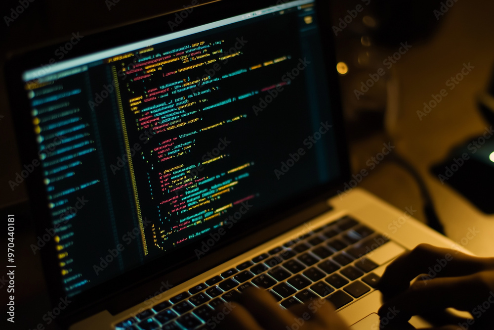 Software engineer debugging code with a magnifying glass on a desk Software engineer debugging code with a magnifying glass on a desk