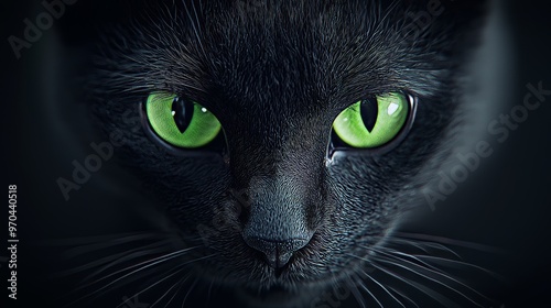 Black Cat Closeup Portrait with Green Eyes