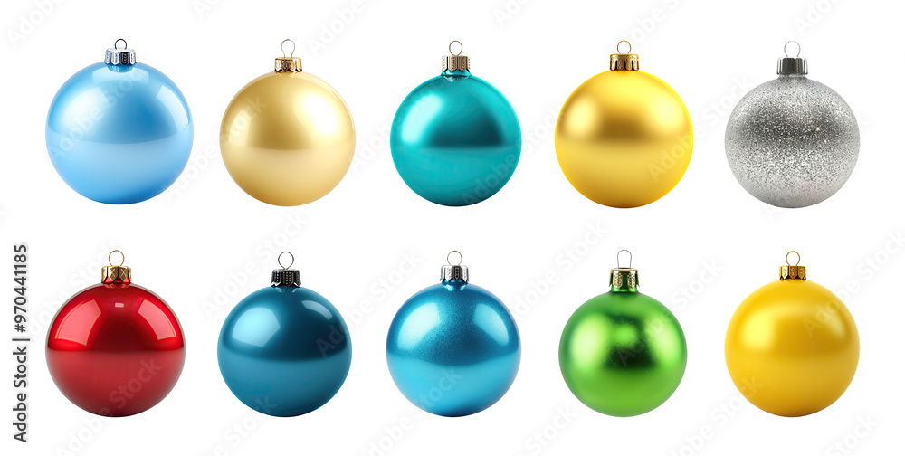 Set of glass Christmas balls isolated on transparent background Set of glass Christmas balls isolated on transparent background