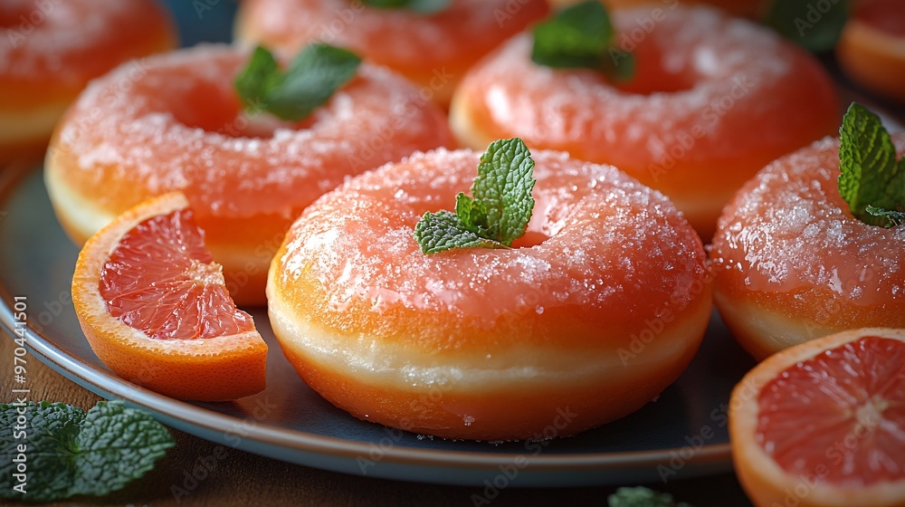 A donut with a tangy grapefruit glaze and a refreshing mint filling. Decorate with candied grapefruit peel and fresh mint leaves