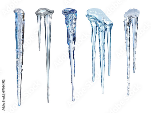 Set of icicles isolated on transparent background photo