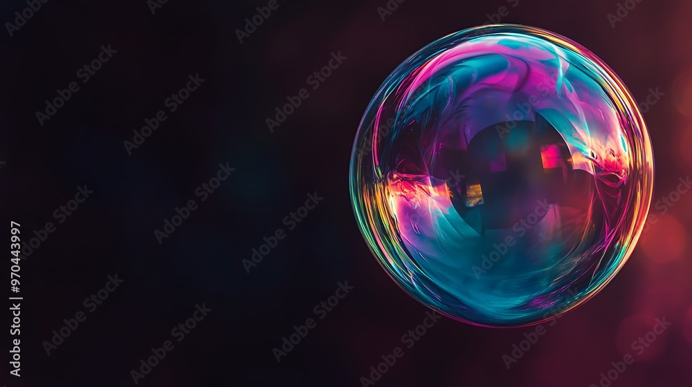 A Single Iridescent Soap Bubble on a Dark Background A Single Iridescent Soap Bubble on a Dark Background