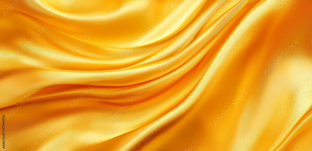Smooth, luxurious, golden yellow satin fabric with gentle waves and folds. Smooth, luxurious, golden yellow satin fabric with gentle waves and folds.