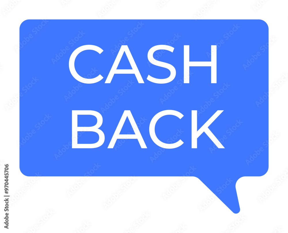 Blue speech bubble with the text CASH BACK . Ideal for finance, promotions, marketing, rewards, customer engagement. Simple vector style.