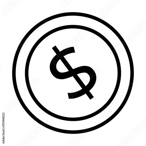 Simple black and white dollar symbol inside a circle. Ideal for finance, currency, economics, banking, investment. Clean vector design for versatile use. Monochrome style.