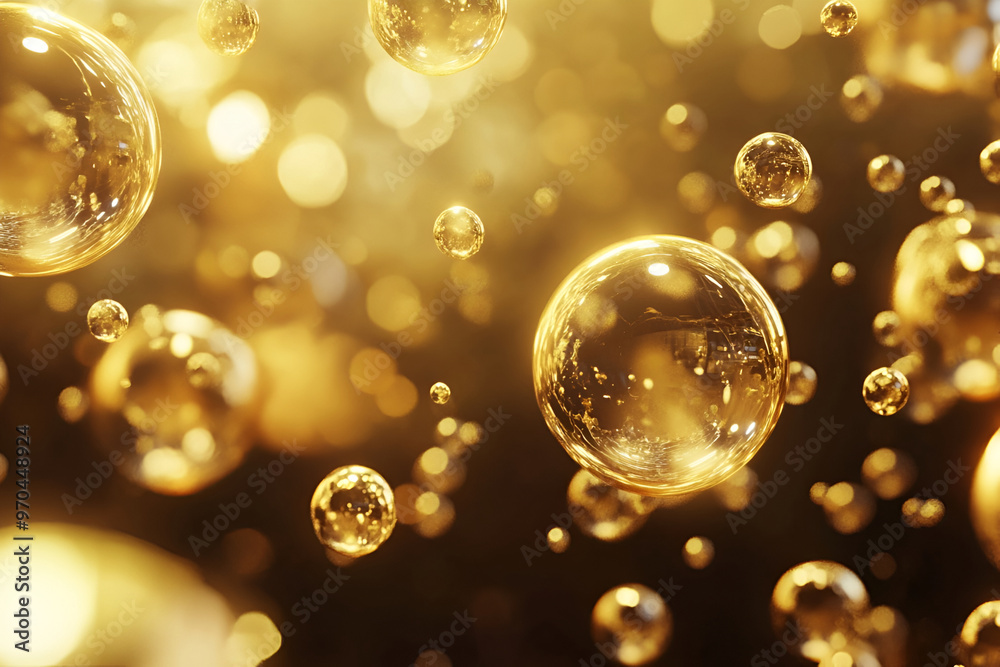 Abstract gold bubbles glowing 3D illustration. Abstract gold bubbles glowing 3D illustration.