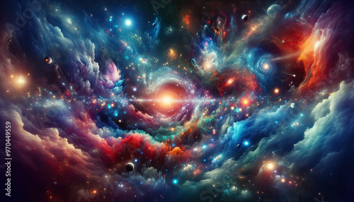 Abstract universe background show multi dimension of space and stars light inside nebula galaxy in astronomy and science concept.