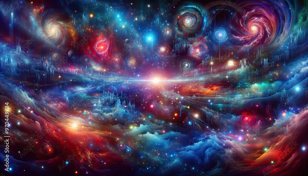 Abstract universe background show multi dimension of space and stars light inside nebula galaxy in astronomy and science concept. Abstract universe background show multi dimension of space and stars light inside nebula galaxy in astronomy and science concept.