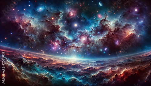 Abstract universe background show multi dimension of space and stars light inside nebula galaxy in astronomy and science concept.