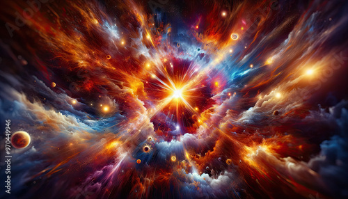 Abstract universe background show multi dimension of space and stars light inside nebula galaxy in astronomy and science concept.
