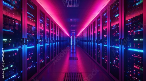 rows of server racks filled with glowing data storage units in a high-tech data center.