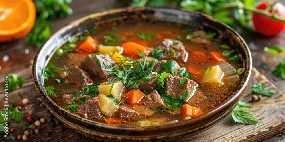 Clear Beef Soup with Broth and Vegetables Clear Beef Soup with Broth and Vegetables