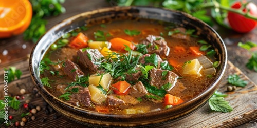 Clear Beef Soup with Broth and Vegetables