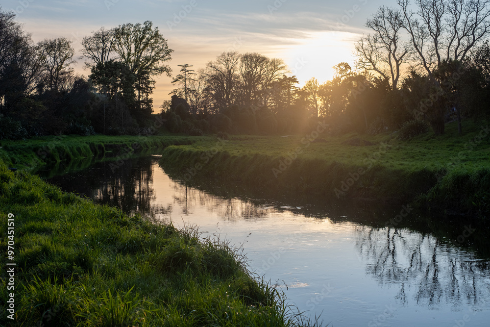 A beautiful dawn morning view of the Karamu Stream in Havelock North, in the Hawke's Bay of New Zealand A beautiful dawn morning view of the Karamu Stream in Havelock North, in the Hawke's Bay of New Zealand
