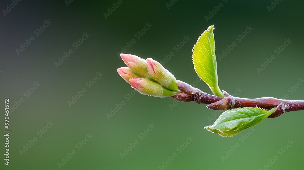 New buds on a tree branch, symbolizing the start of spring and renewal New buds on a tree branch, symbolizing the start of spring and renewal