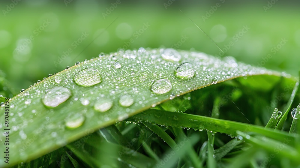 Morning dew on fresh green grass, symbolizing the freshness of a new start Morning dew on fresh green grass, symbolizing the freshness of a new start