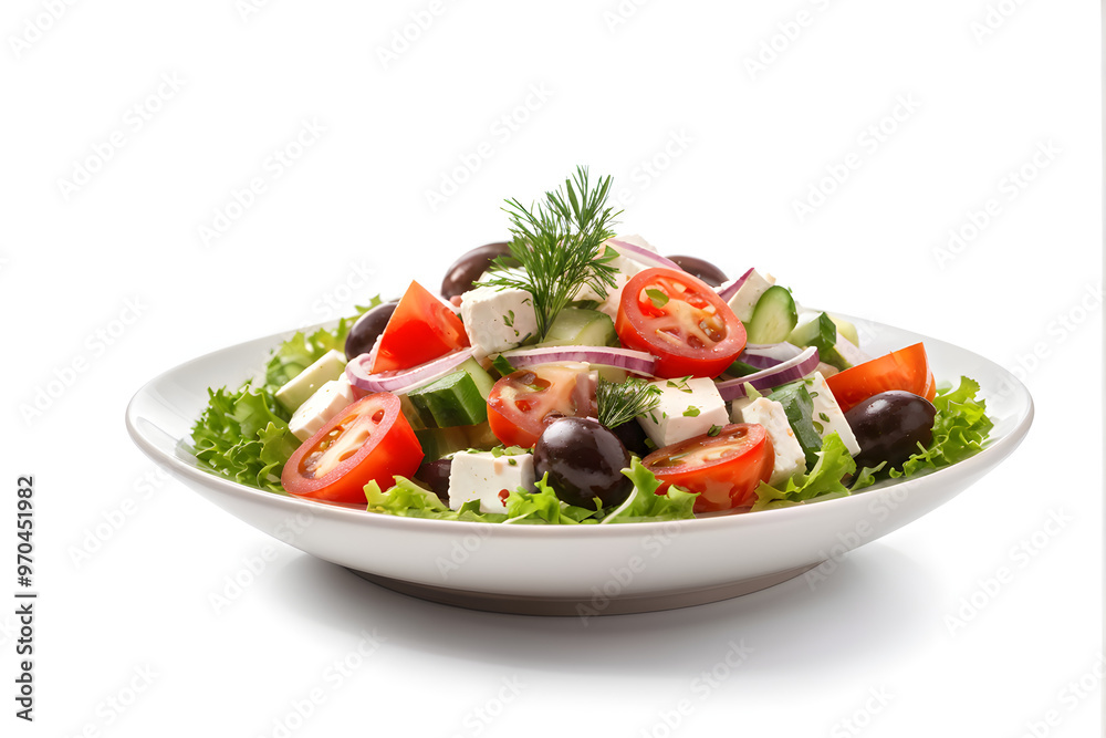 Greek salad isolated on white
