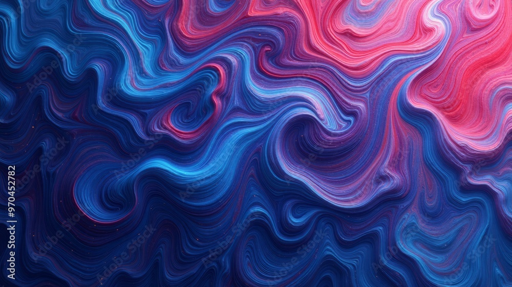 Obraz premium Swirling Abstract Design in Blue, Pink, and Purple with Gold Specks and Fluid Dynamics