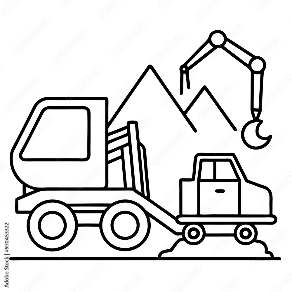 Naklejka premium digger concrete mixer outline coloring book page line art drawing