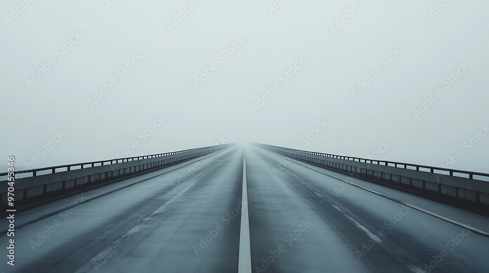 Fototapeta premium A Straight Road Disappears Into Dense Fog