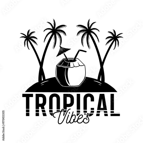 Summer Beach Sea Ocean Water Silhouette Illustration Vintage Design Icon Art Vector