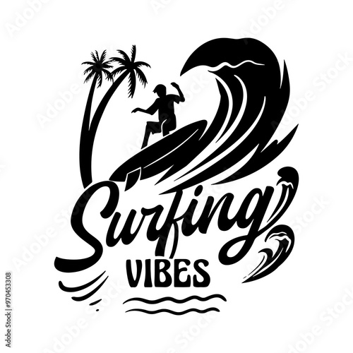 Summer Beach Sea Ocean Water Silhouette Illustration Vintage Design Icon Art Vector