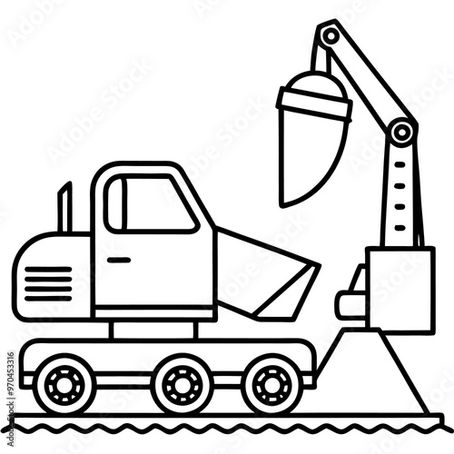 digger concrete mixer outline coloring book page line art drawing