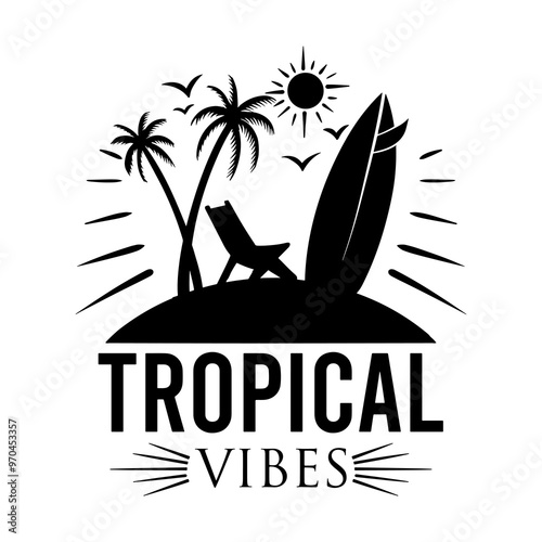 Summer Beach Sea Ocean Water Silhouette Illustration Vintage Design Icon Art Vector