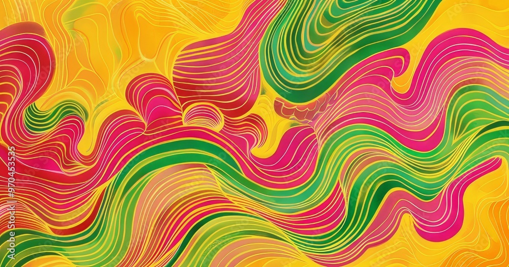 A vibrant abstract design featuring flowing lines in shades of pink, green, and yellow, creating a dynamic visual rhythm. A vibrant abstract design featuring flowing lines in shades of pink, green, and yellow, creating a dynamic visual rhythm.