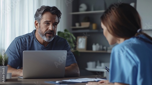 Man in Late 30s Having a Discussion in Home Office