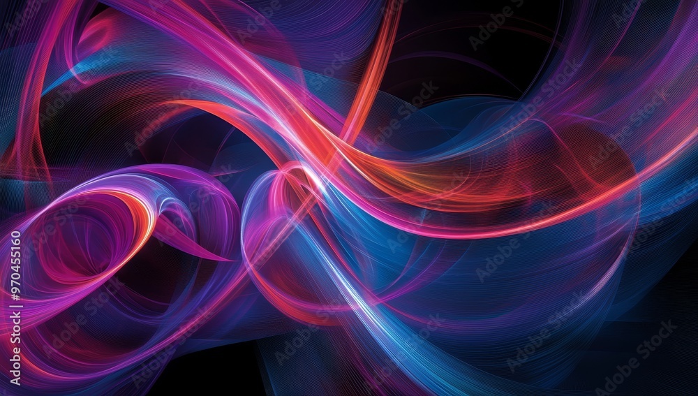 Abstract background with blue, red, and purple light streaks in a dark background. Abstract background with blue, red, and purple light streaks in a dark background.