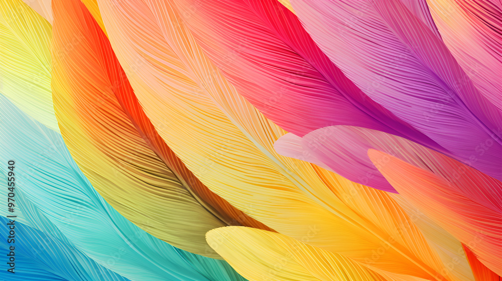 Fototapeta premium Colorful abstract pattern of feathers, showcasing vibrant hues and intricate designs for a striking visual effect.